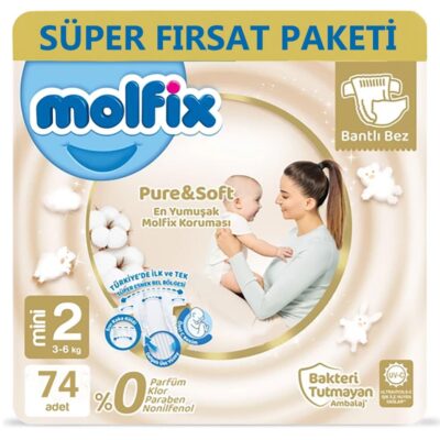 Molfix Pure&Soft Bebek Bezi Süper Fırsat Paketi 2 Beden 3-6 Kg 74 AdetBez & MendilBebek Bezi2 Beden Bebek Bezi