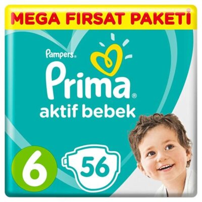 Prima Bebek Bezi Aktif Bebek Mega Fırsat Paketi 6 Beden 56 AdetBez & MendilBebek Bezi6 Beden Bebek Bezi