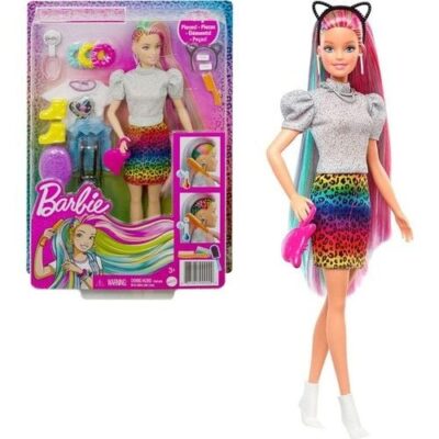 Barbie Leopar Desenli Saçlar Bebeği GRN81OYUNCAKKız Oyuncak
