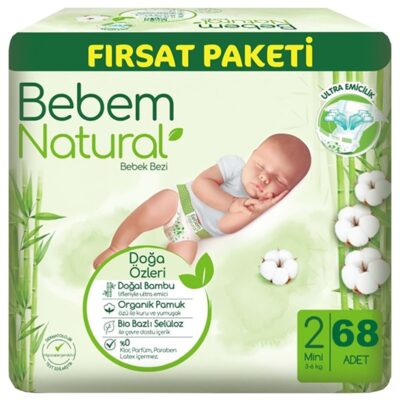 Bebem Natural Bebek Bezi Fırsat Paketi 2 Beden 3-6 Kg 68 AdetBez & MendilBebek Bezi2 Beden Bebek Bezi