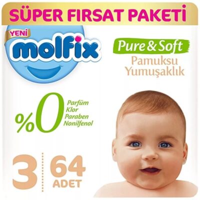 Molfix Pure&Soft Bebek Bezi Süper Fırsat Paketi 3 Beden 4-9 Kg 64 AdetBez & MendilBebek Bezi3 Beden Bebek Bezi