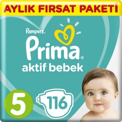Prima Bebek Bezi Aktif Bebek 5 Beden Aylık Fırsat Paketi 116 AdetANNE – BEBEKBez & MendilBebek Bezi