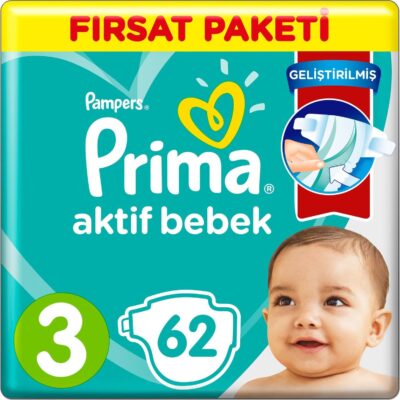 Prima Bebek Bezi Aktif Bebek Eko Paket 3 Beden 62 AdetBez & MendilBebek Bezi3 Beden Bebek Bezi