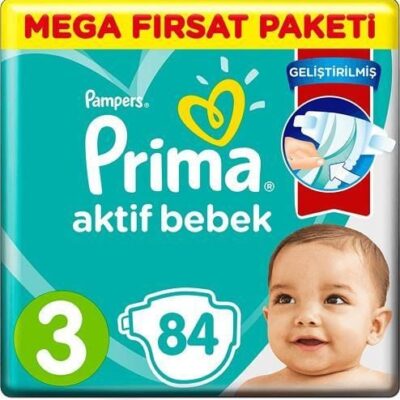 Prima Bebek Bezi Aktif Bebek Mega Fırsat Paketi 3 Beden 84 AdetBez & MendilBebek Bezi3 Beden Bebek Bezi
