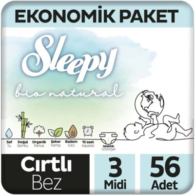 Sleepy Bio Natural Bebek Bezi Jumbo 3 Beden 4-9 Kg 56 AdetANNE – BEBEKBez & MendilBebek Bezi