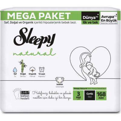 Sleepy Natural Bebek Bezi Mega Fırsat Paketi 3 Beden 4-9 Kg 168 AdetANNE – BEBEKBez & MendilBebek Bezi