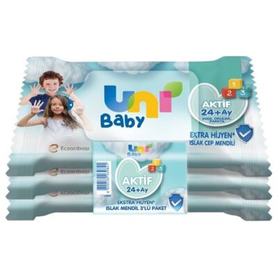 Uni Baby Aktif Hijyenik Islak Cep Mendili 3lü 45 YaprakBez & MendilBebek Islak MendilIslak Mendil Çeşitleri