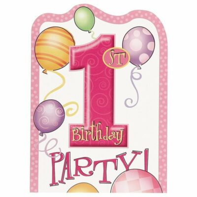 Parti 1 Yaş Doğum Günü Partisi Davetiyesi Pembe Renk 8 AdetEĞLENCE – PARTİ