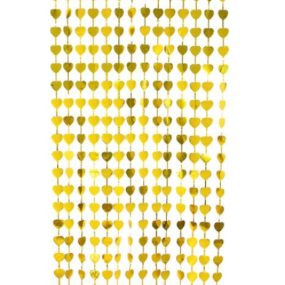 Altın Renk Kalp Şekilli Metalize Saçaklı Arka Fon Perde DekorasyonEĞLENCE – PARTİ