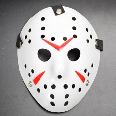 Beyaz Renk Kırmızı Çizgili Tam Yüz Hokey Jason Maskesi Hannibal MaskesiEĞLENCE – PARTİ
