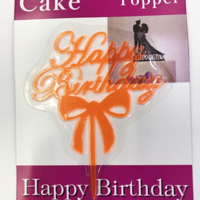 Parti Happy Birthday Yazılı Fiyonklu Pasta Kek Çubuğu Turuncu RenkEĞLENCE – PARTİ