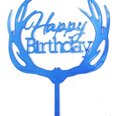 Happy Birthday Yazılı Pasta Süslemesi Kek Çubuğu Mavi Renk 13 cmEĞLENCE – PARTİ