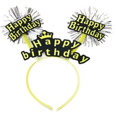 Parti Happy Birthday Püsküllü Neon Sarı Renk Doğum Günü Tacı 22×19 cmEĞLENCE – PARTİ