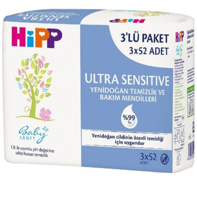 Hipp Ultra Sensitive Yenidoğan Temizlik ve Bakım Mendili 3lü 156 YaprakBez & MendilBebek Islak MendilIslak Mendil Çeşitleri