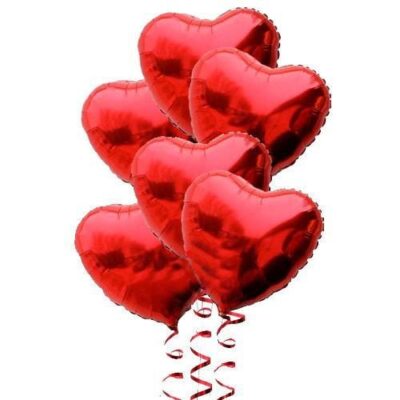 Parti Kırmızı Renk 45 cm Kalp Folyo Balon Demeti 6 Adet HelyumsuzEĞLENCE – PARTİ