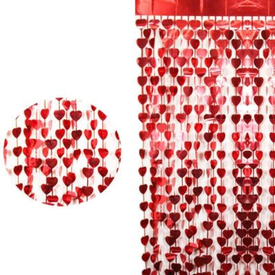 Kırmızı Renk Kalp Şekilli Metalize Saçaklı Arka Fon Perde DekorasyonEĞLENCE – PARTİ