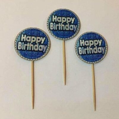 Parti Aksesuar Mavi Gümüş Renk Happy Birthday Kürdan Süs 20 AdetEĞLENCE – PARTİ