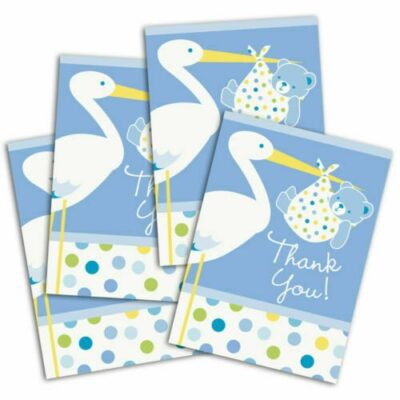 Mavi Renk Baby Stork Baby Shower Teşekkür Zarfı ve Not Seti 8 AdetEĞLENCE – PARTİ