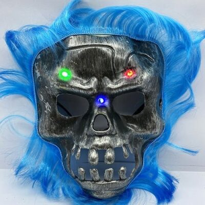 Parti Aksesuar Mavi Saçlı Led Işıklı Kuru Kafa İskelet Korku Maskesi 22×25 cmEĞLENCE – PARTİ