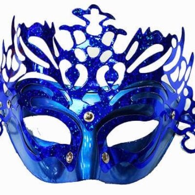 Parti Aksesuar Metalize Ekstra Parlak Hologramlı Parti Maskesi Mavi Renk 23×14 cmEĞLENCE – PARTİ