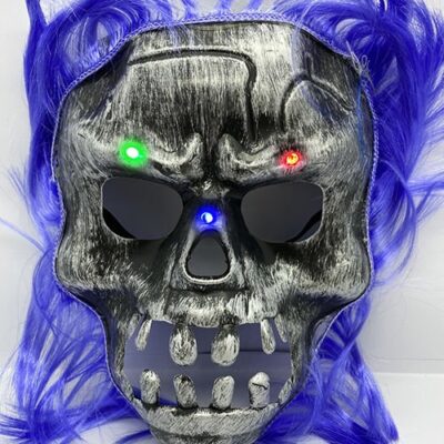 Parti Aksesuar Mor Saçlı Led Işıklı Kuru Kafa İskelet Korku Maskesi 22×25 cmEĞLENCE – PARTİ