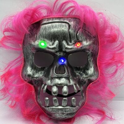 Parti Aksesuar Pembe Saçlı Led Işıklı Kuru Kafa İskelet Korku Maskesi 22×25 cmEĞLENCE – PARTİ