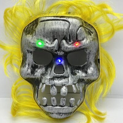 Parti Aksesuar Sarı Saçlı Led Işıklı Kuru Kafa İskelet Korku Maskesi 22×25 cmEĞLENCE – PARTİ