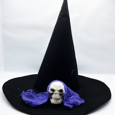 Parti Aksesuar Siyah Renk Mavi Duvaklı Kuru Kafa Temalı Cadı Şapkası 35×38 cmEĞLENCE – PARTİ