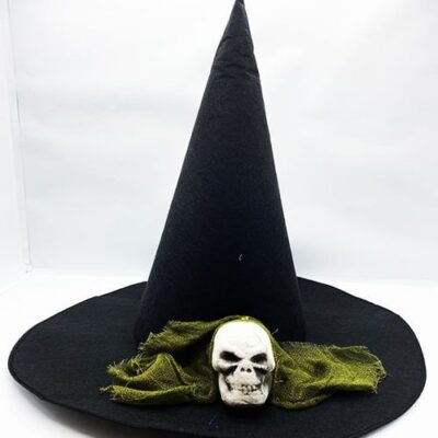 Parti Aksesuar Siyah Renk Yeşil Duvaklı Kuru Kafa Temalı Cadı Şapkası 35×38 cmEĞLENCE – PARTİ